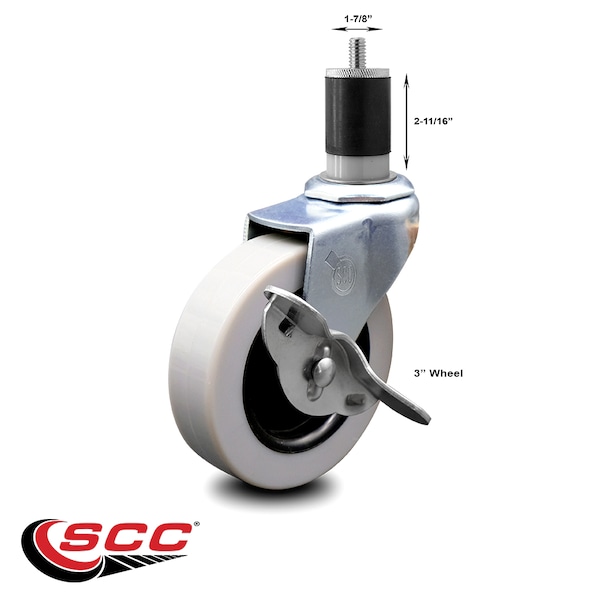3 Inch Thermoplastic Rubber Wheel 1-7/8 Inch Expanding Stem Caster with Brake